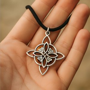 Silvered Quaternary Celtic Knot Pendant – 1.5m Suede Cord – Symbol of Unity, Balance & Eternity – Unisex Gift