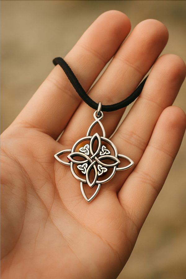 Silvered Quaternary Celtic Knot Pendant – 1.5m Suede Cord – Symbol of Unity, Balance & Eternity – Unisex Gift